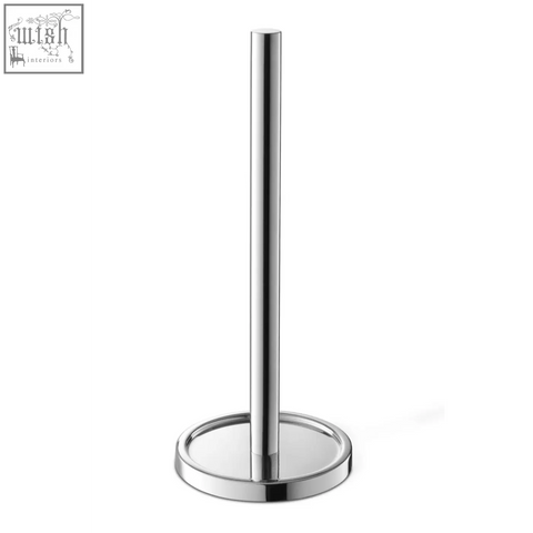 Chrome finished zack mimo stainless steel spare toilet roll holder with sleek cylindrical design and circular base