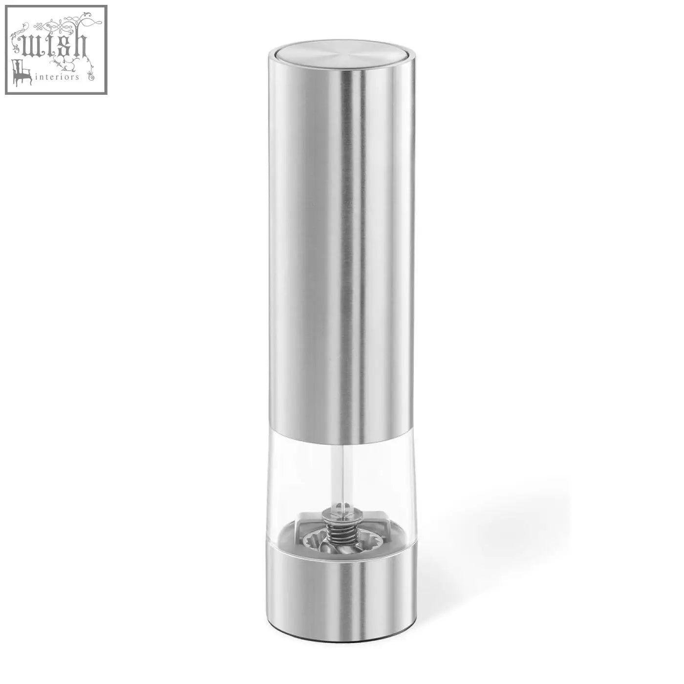 Stainless steel zack monino electric pepper mill with clear glass chamber and brushed metallic base for easy grinding