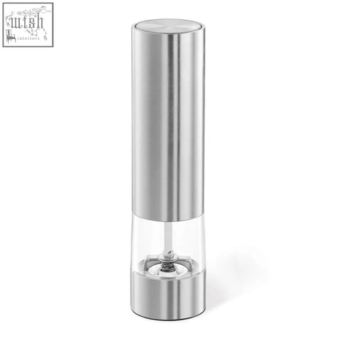 Zack monino premium stainless steel electric salt spice mill with clear glass base and brushed metallic top