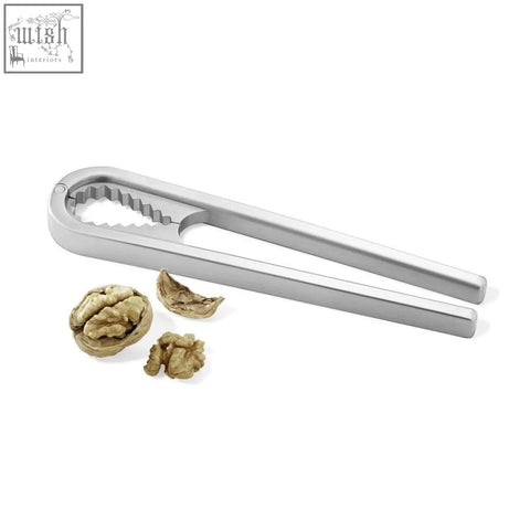 Silver-toned zack noza brushed stainless steel nutcracker with serrated jaws and sleek modern design for cracking nuts