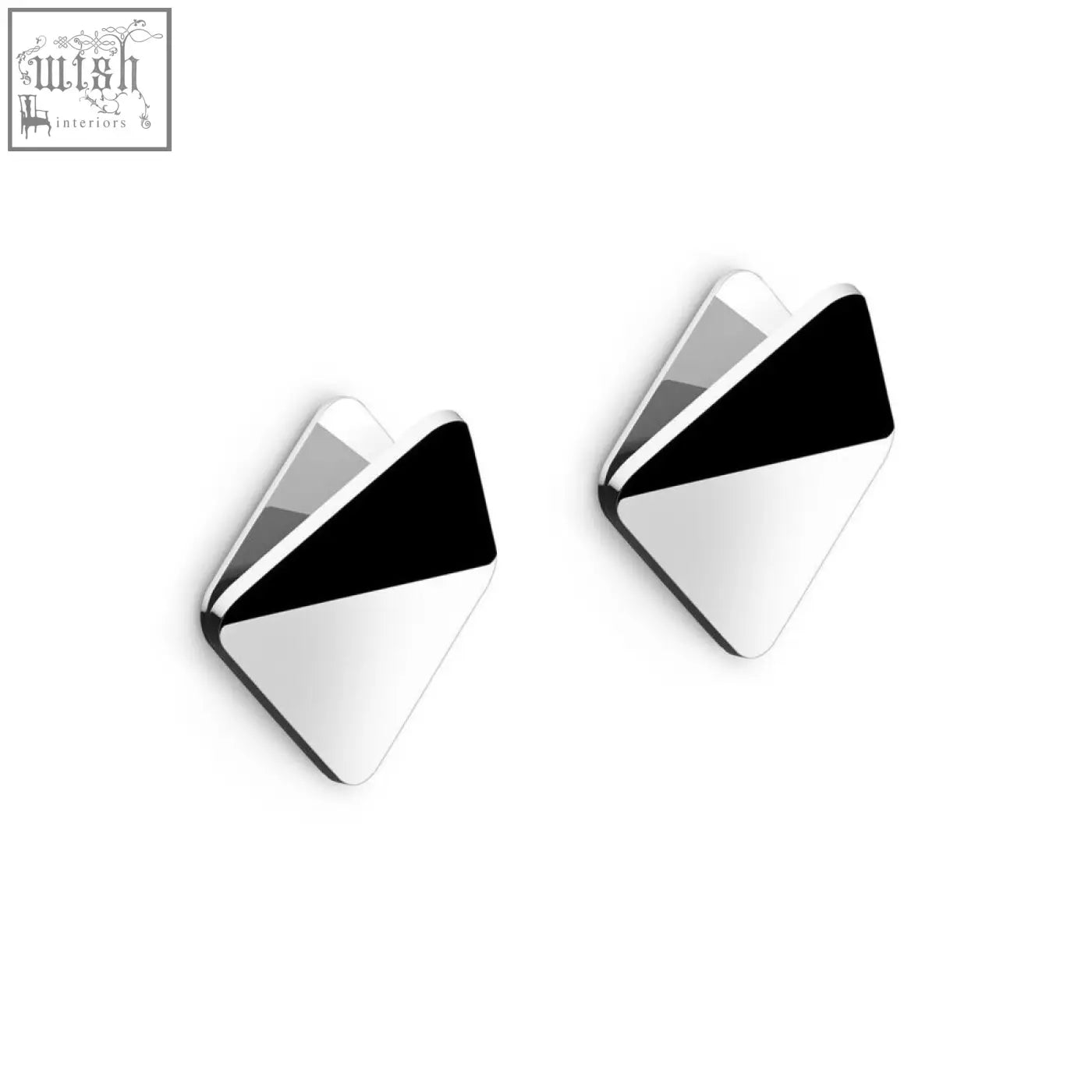 Modern geometric stud earrings with sleek black and silver metallic design alongside zack olfo stainless steel towel hook set