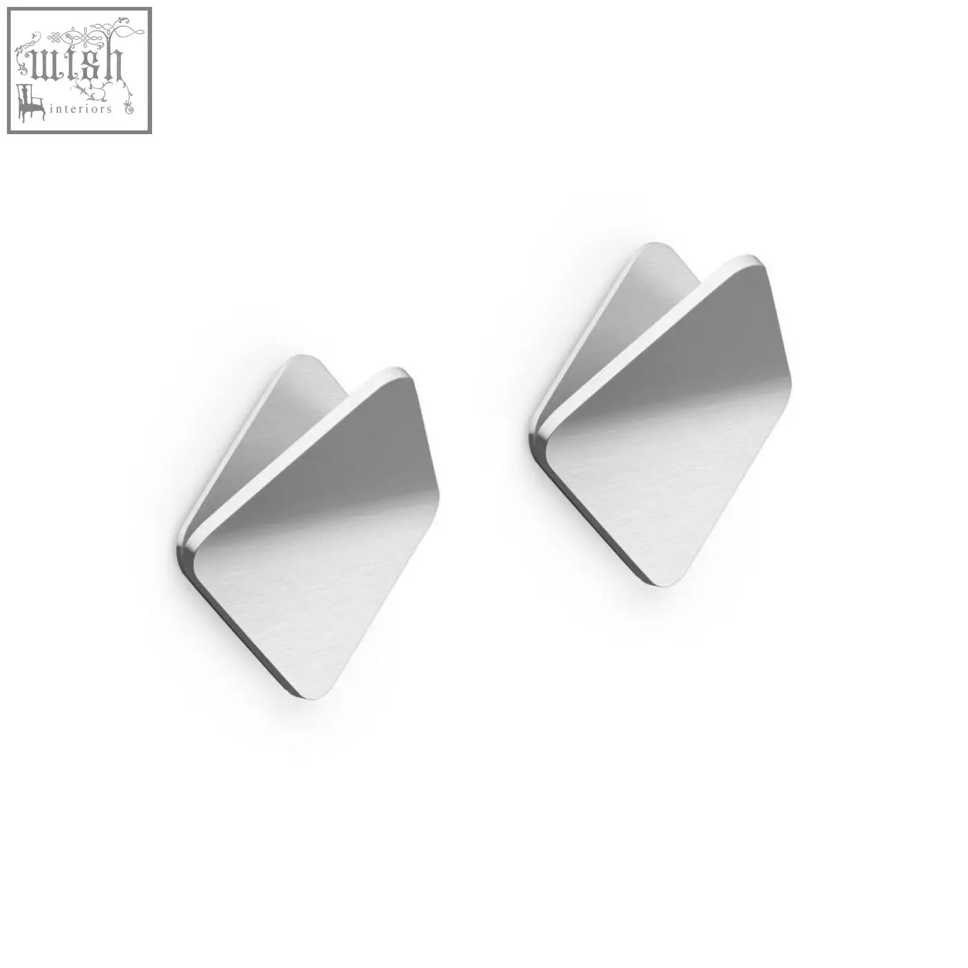 Silver geometric stud earrings with a modern minimalist design next to zack olfo towel hook stainless steel set