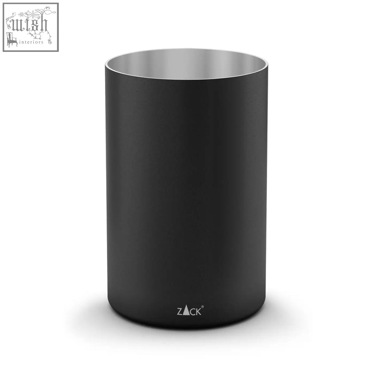 Black matte-finished Zack Olomo tumbler with shiny stainless steel matt brushed interior and sleek cylindrical design