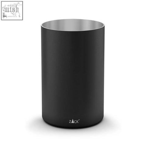 Black matte-finished Zack Olomo tumbler with shiny stainless steel matt brushed interior and sleek cylindrical design