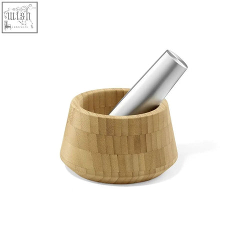 Zack opeso mortar with oiled bamboo bowl and sleek brushed stainless steel pestle for easy grinding