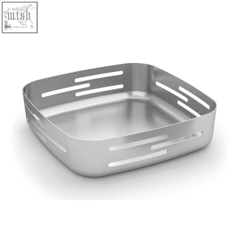 Silver matt brushed stainless steel square bread basket with horizontal slotted sides by zack panore