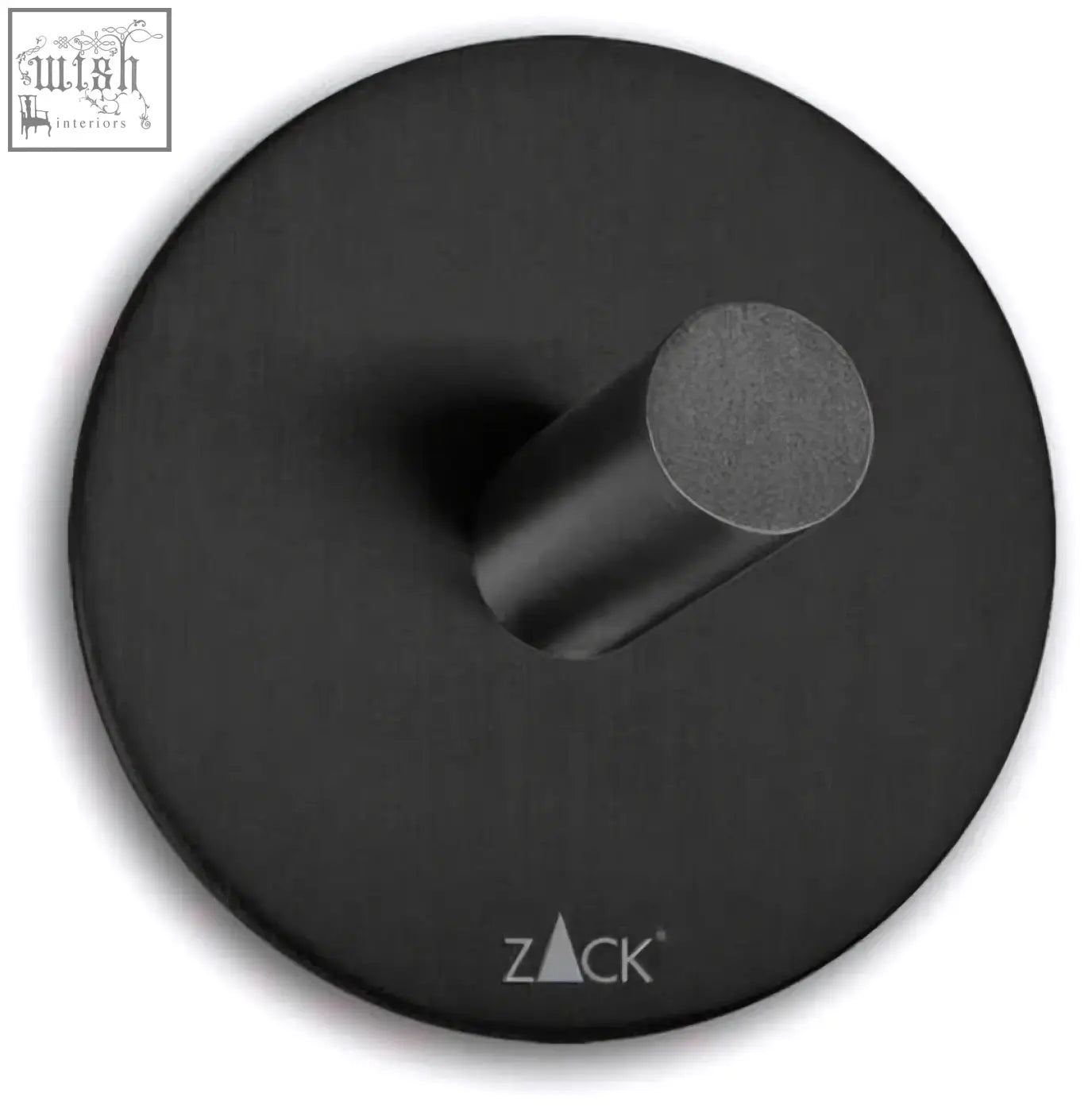 Black matte zack peco stainless steel towel hook with circular base and cylindrical peg for easy hanging