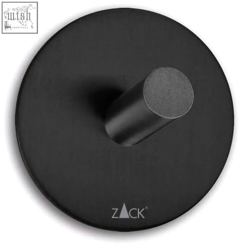 Black matte zack peco stainless steel towel hook with circular base and cylindrical peg for easy hanging