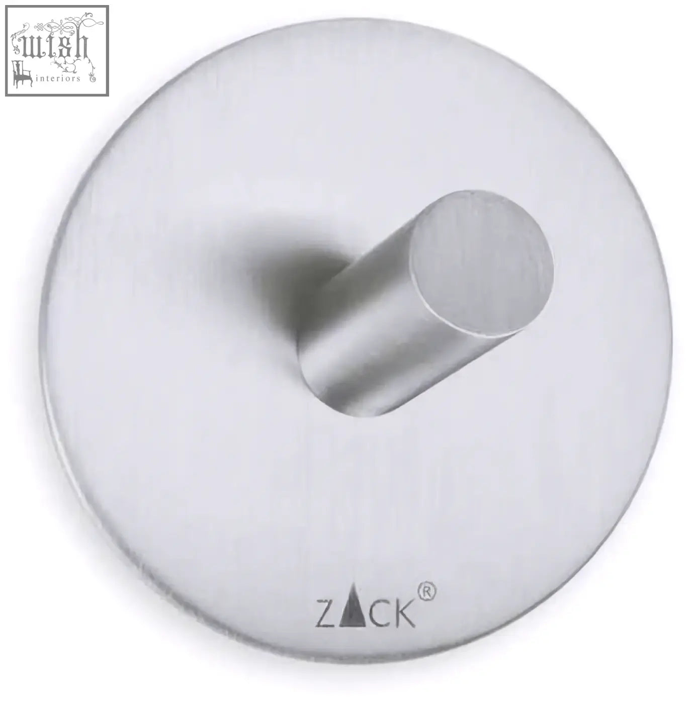 Stainless steel zack peco towel hook with circular shape brushed finish and engraved brand logo for easy hanging