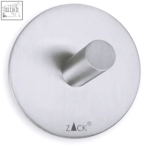 Stainless steel zack peco towel hook with circular shape brushed finish and engraved brand logo for easy hanging