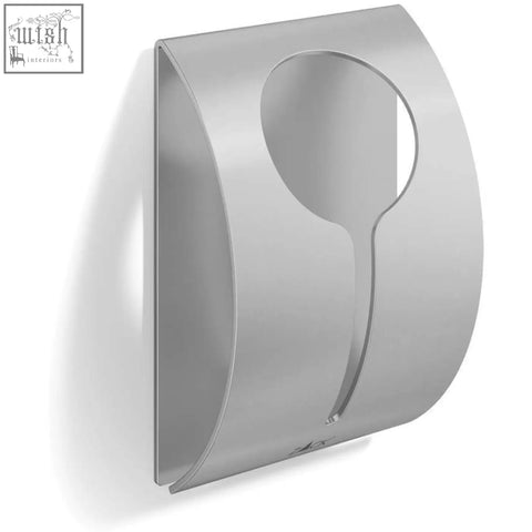 Silver metallic zack peco stainless steel towel clamp with sleek curved design and spoon-shaped cutout, no drilling needed