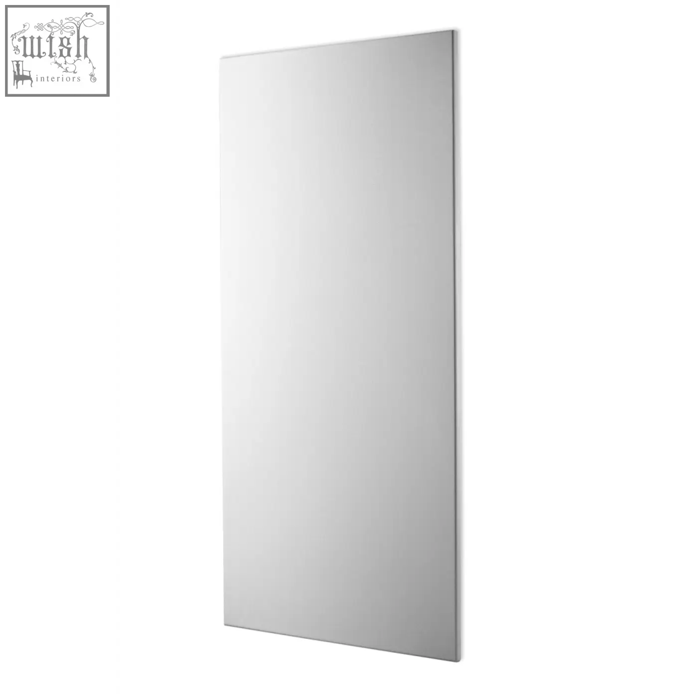 A sleek rectangular mirror with a minimalist silver frame and stainless steel surface from zack percetto magnetic board