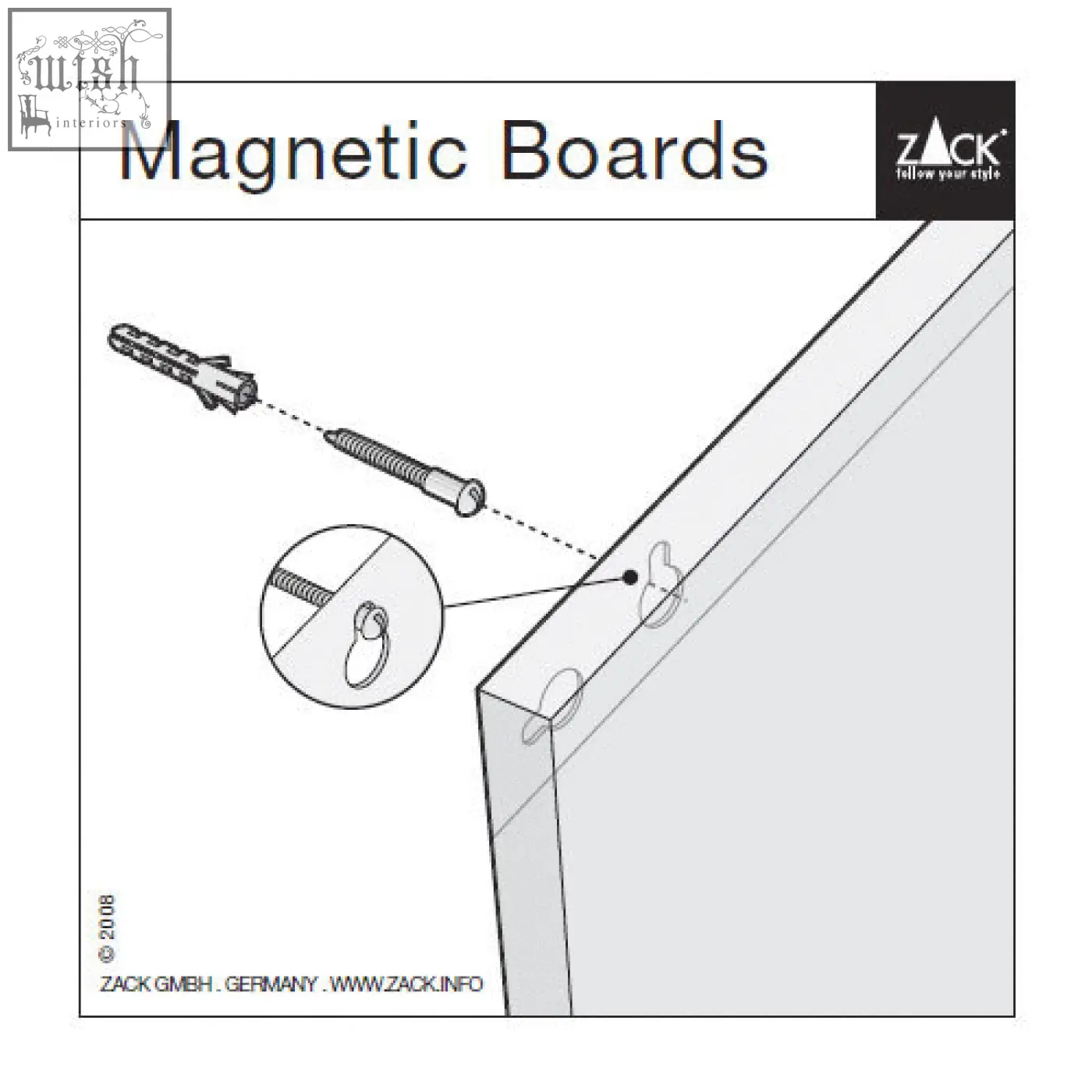 Zack percetto premium magnetic board with brushed stainless steel surface and sleek frame with wall mounts