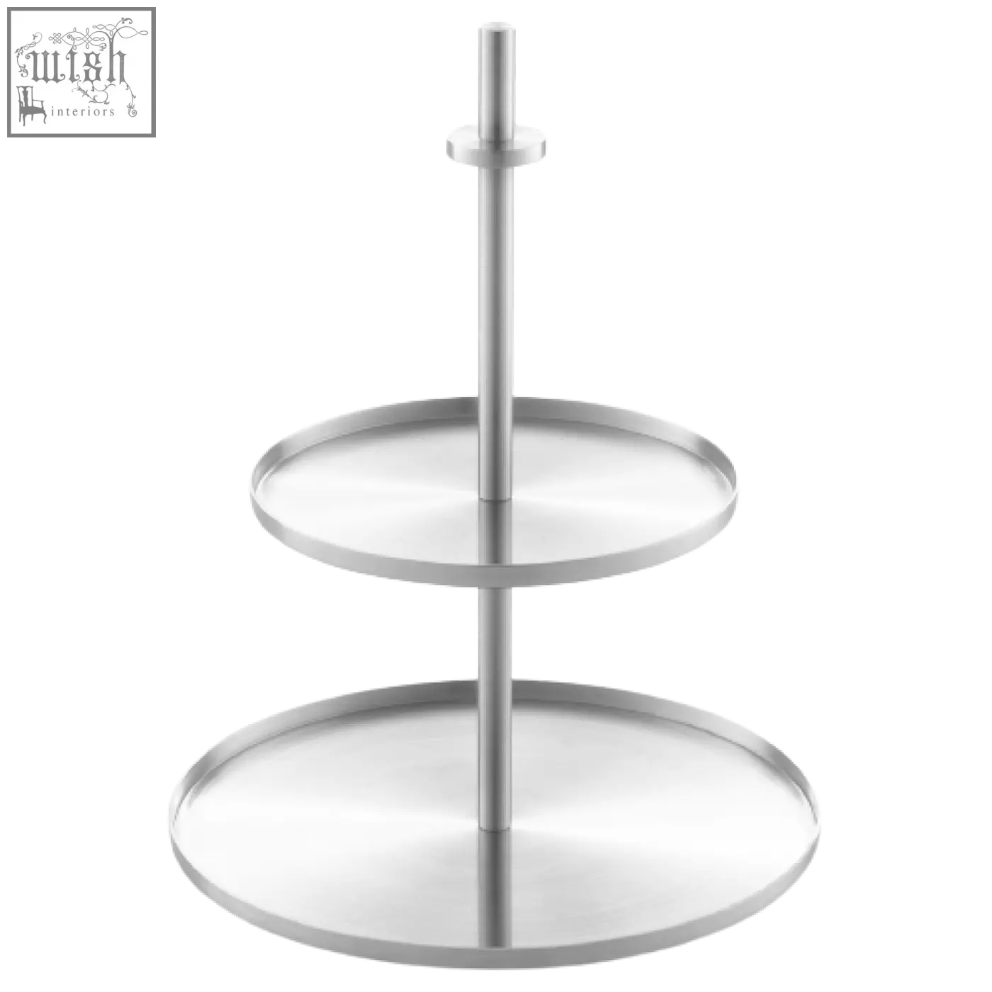 Stainless steel three-tier round serving stand in brushed stainless steel with sleek modern design for cakes and cookies