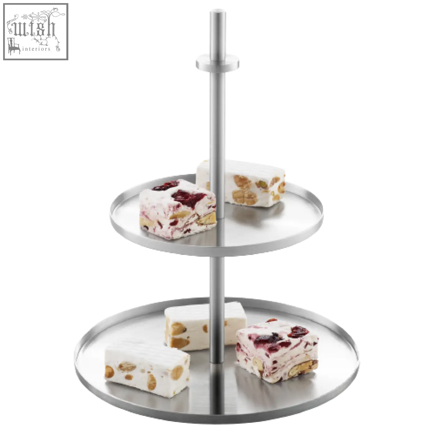 Zack pilio premium two-tier dessert stand in brushed stainless steel with sleek modern design for cakes and cookies