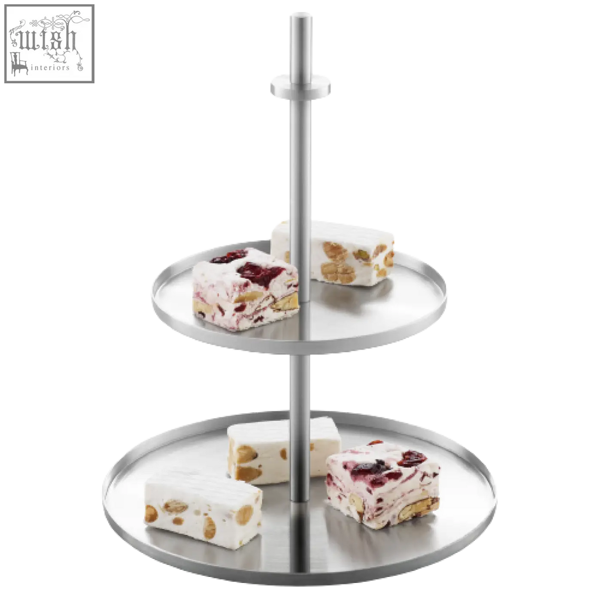 Zack pilio premium two-tier dessert stand in brushed stainless steel with sleek modern design for cakes and cookies