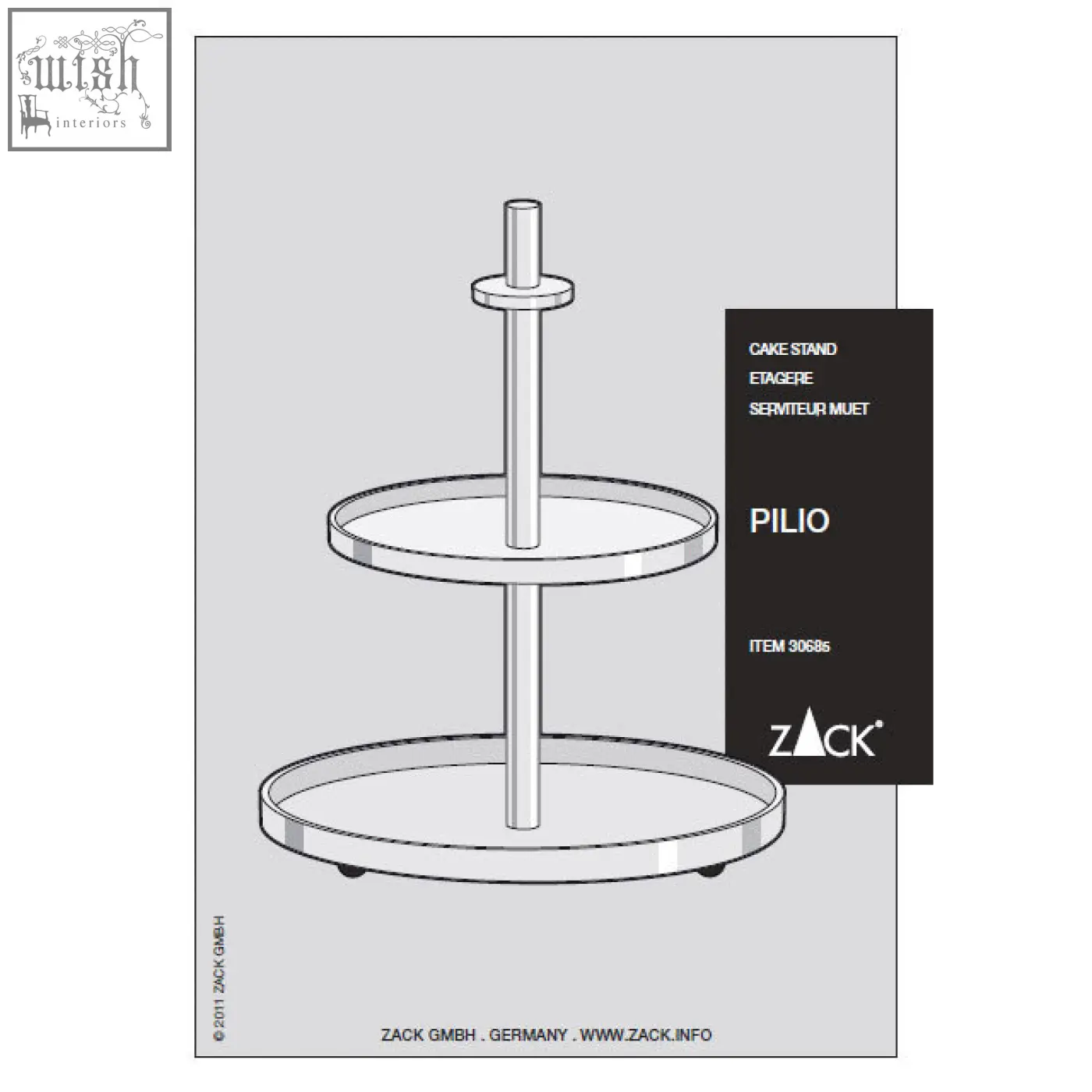 Silver tiered cake stand with sleek modern design and rounded platforms made of brushed stainless steel