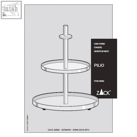 Silver tiered cake stand with sleek modern design and rounded platforms made of brushed stainless steel