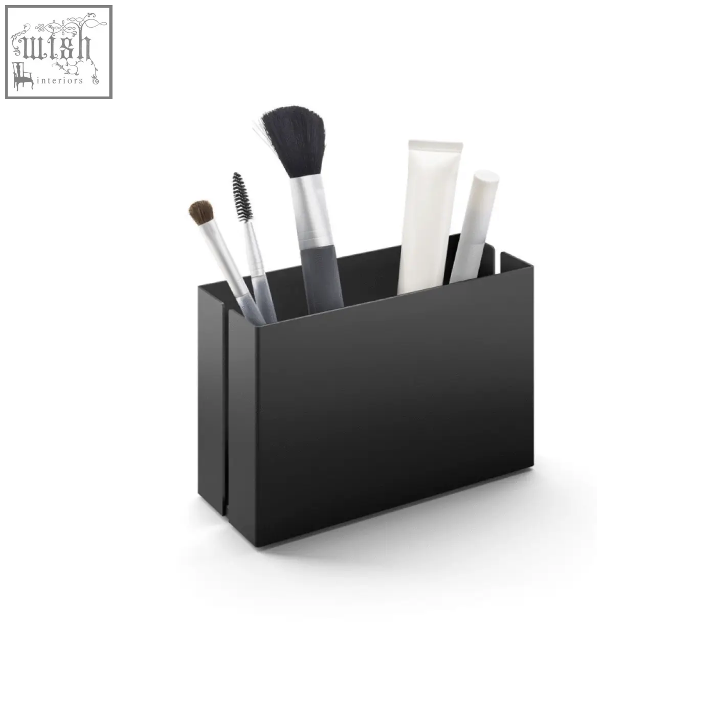 Black rectangular stainless steel makeup utensil box with sleek minimalist design perfect as potes utensil box