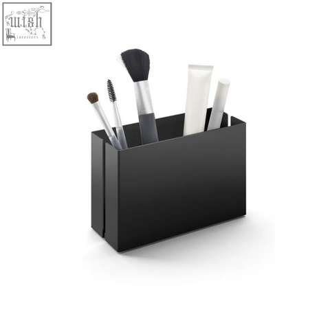 Black rectangular stainless steel makeup utensil box with sleek minimalist design perfect as potes utensil box