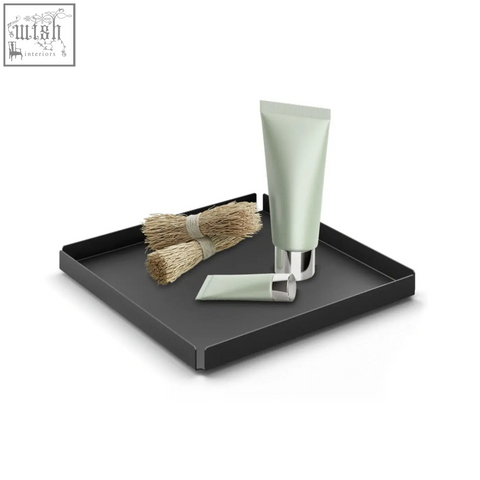 Black rectangular zack potes tray with raised edges matte finish stainless steel cosmetic tray 20 cm