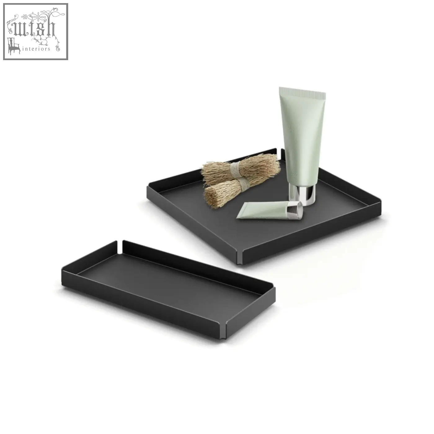 Black rectangular zack potes tray with matte finish raised edges stainless steel cosmetic organizer 20 cm