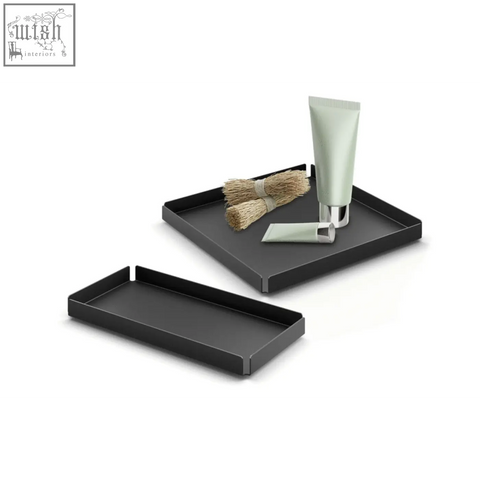 Black rectangular zack potes tray with matte finish raised edges stainless steel cosmetic organizer 20 cm