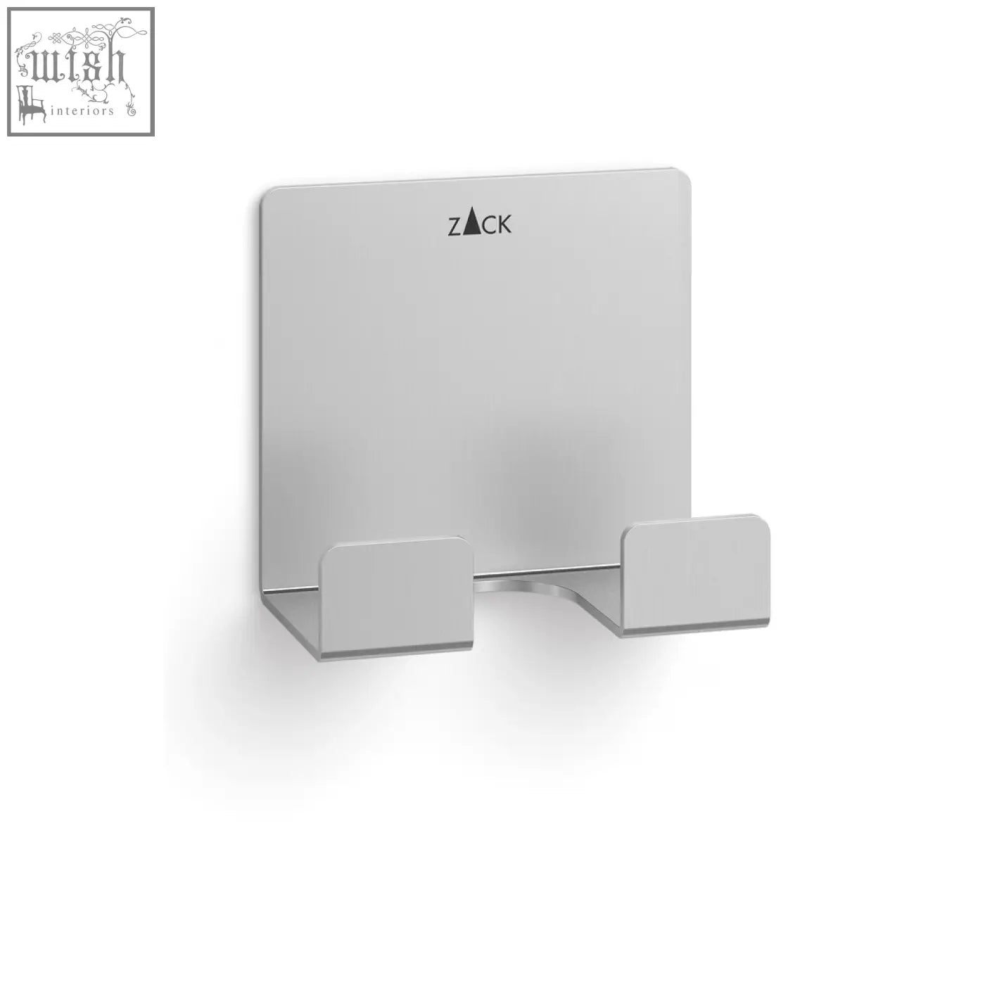 Silver metallic zack razor holder with two slots wall-mounted matt brushed stainless steel for home or salon use