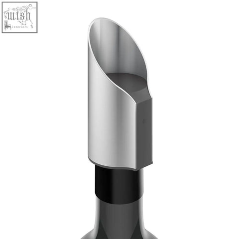 Silver metallic wine stopper with sleek tapered design and black rubber seal for zack premiro decanter stainless steel