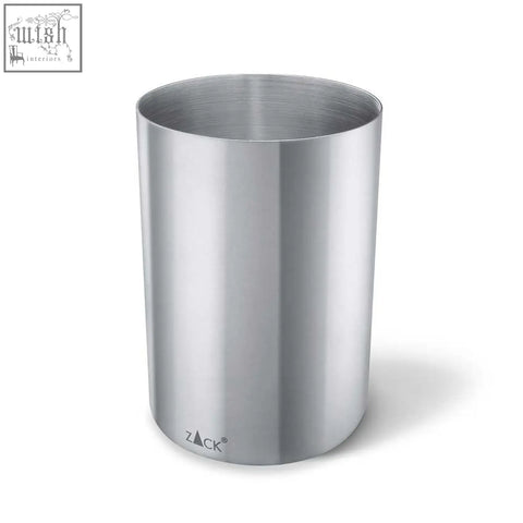 Silver zack rezzo brushed stainless steel bathroom tumbler with cylindrical design and zack logo near base