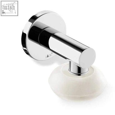 Zack scala magnetic soap holder with stainless steel chrome finish, sleek cylindrical handle, and off-white rounded base