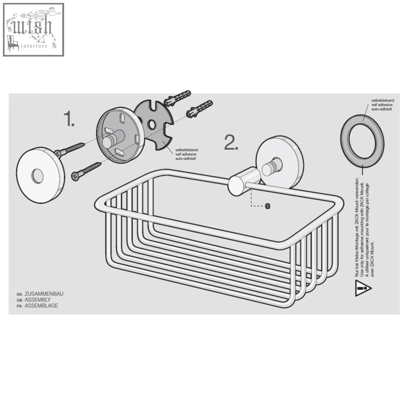 Silver wire mesh zack scala stainless steel shower basket with circular mounting hardware for bathroom storage