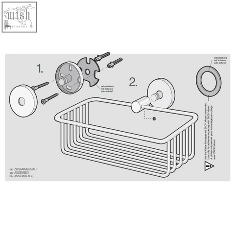 Silver wire mesh zack scala stainless steel shower basket with circular mounting hardware for bathroom storage