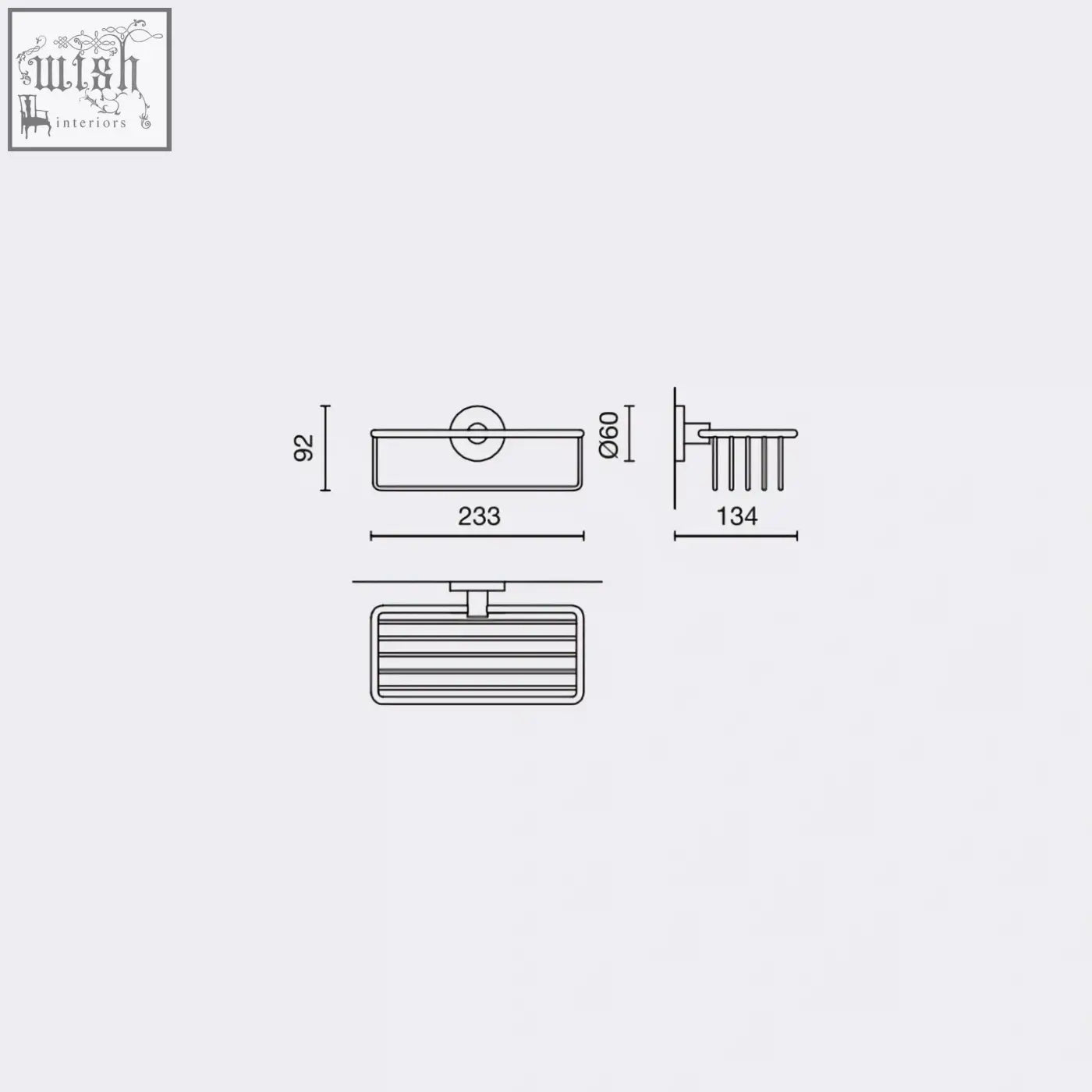 Modern minimalist wall-mounted shower basket in polished stainless steel by zack scala with sleek rectangular design