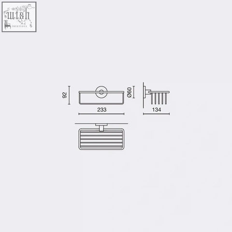 Modern minimalist wall-mounted shower basket in polished stainless steel by zack scala with sleek rectangular design