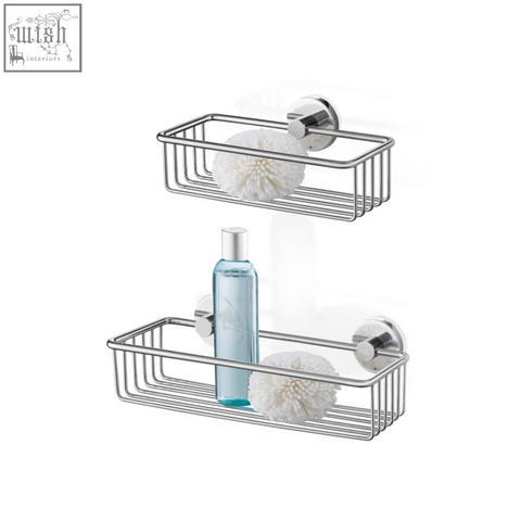 Chrome-finished wire mesh zack scala stainless steel shower basket with suction cup mounts for easy bathroom storage