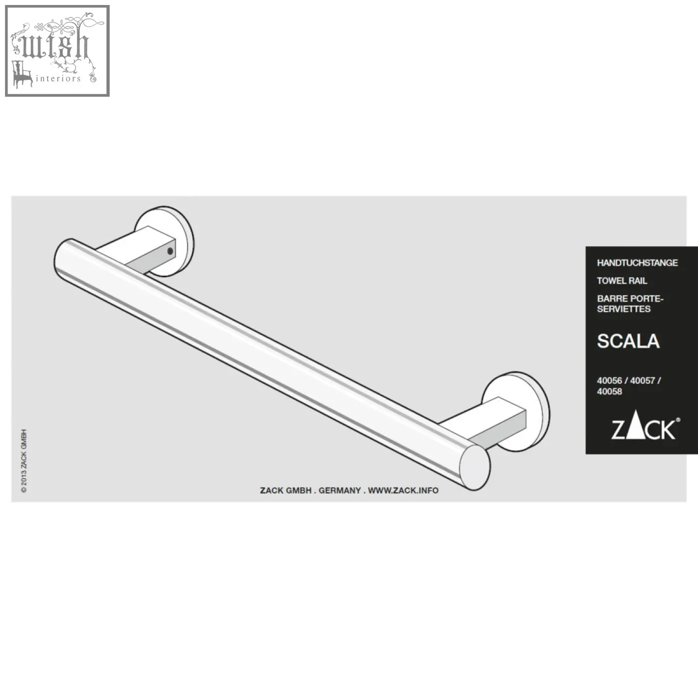 Silver stainless steel scala towel rail with circular wall mounts by zack for premium bathroom elegance