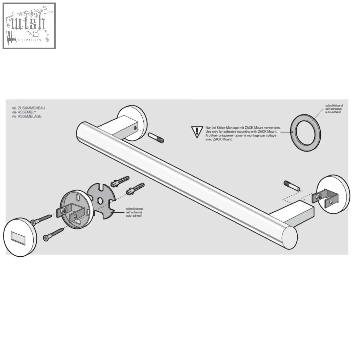 White cylindrical scala towel rail in polished stainless steel with circular end caps and mounting hardware for bathroom use