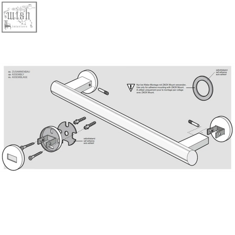 White cylindrical scala towel rail in polished stainless steel with circular end caps and mounting hardware for bathroom use