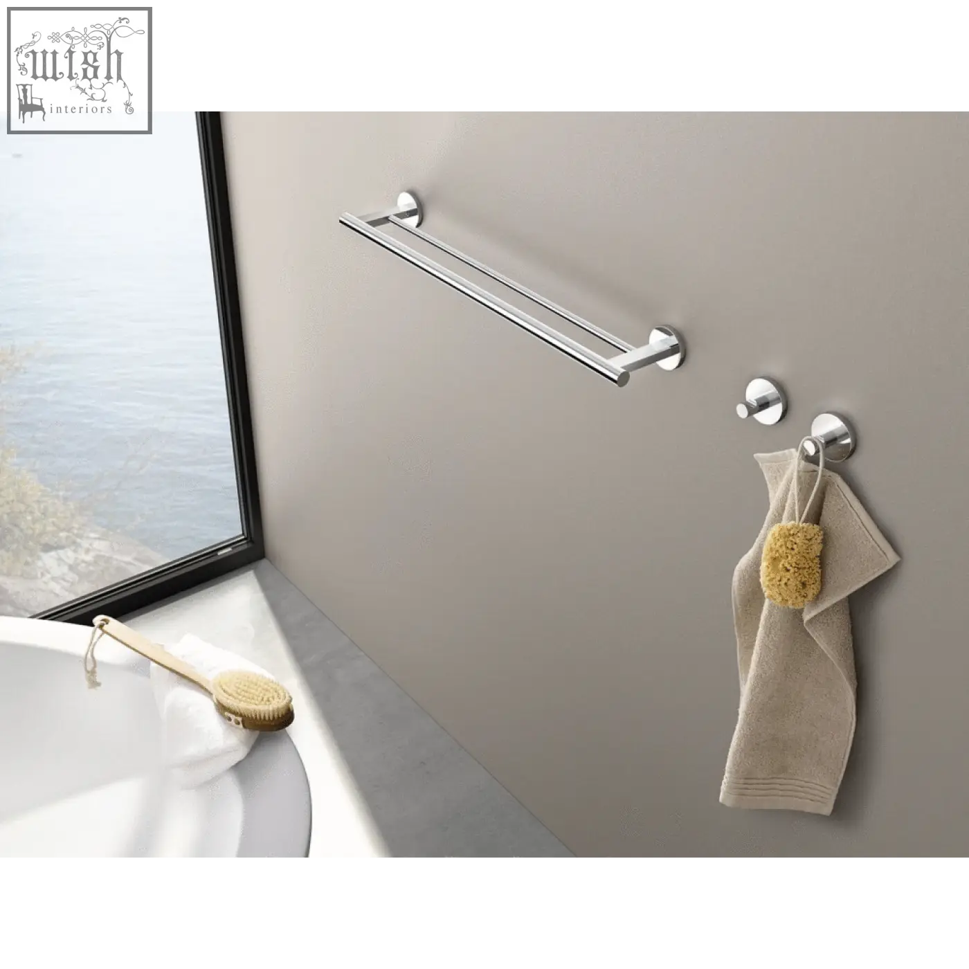 Chrome-finished zack scala polished stainless steel double towel rail with sleek modern design for bathroom organisation
