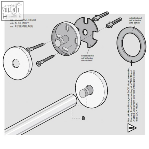 White circular zack mount hardware for wall mounting the scala towel holder in polished stainless steel
