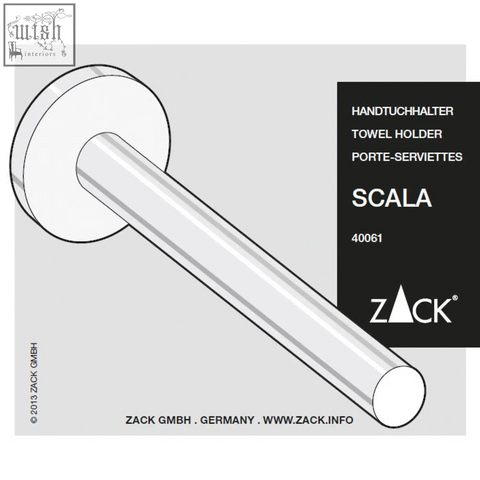 Silver metallic scala towel holder with sleek cylindrical design and circular mounting plate in stainless steel