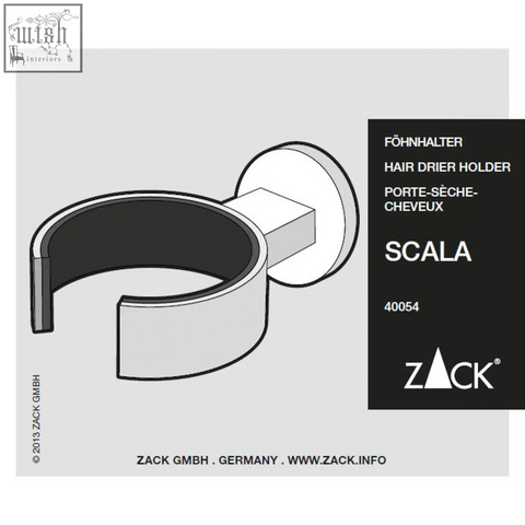 Silver metallic stainless steel hair dryer holder with sleek curved design and circular mounting plate for bathroom use