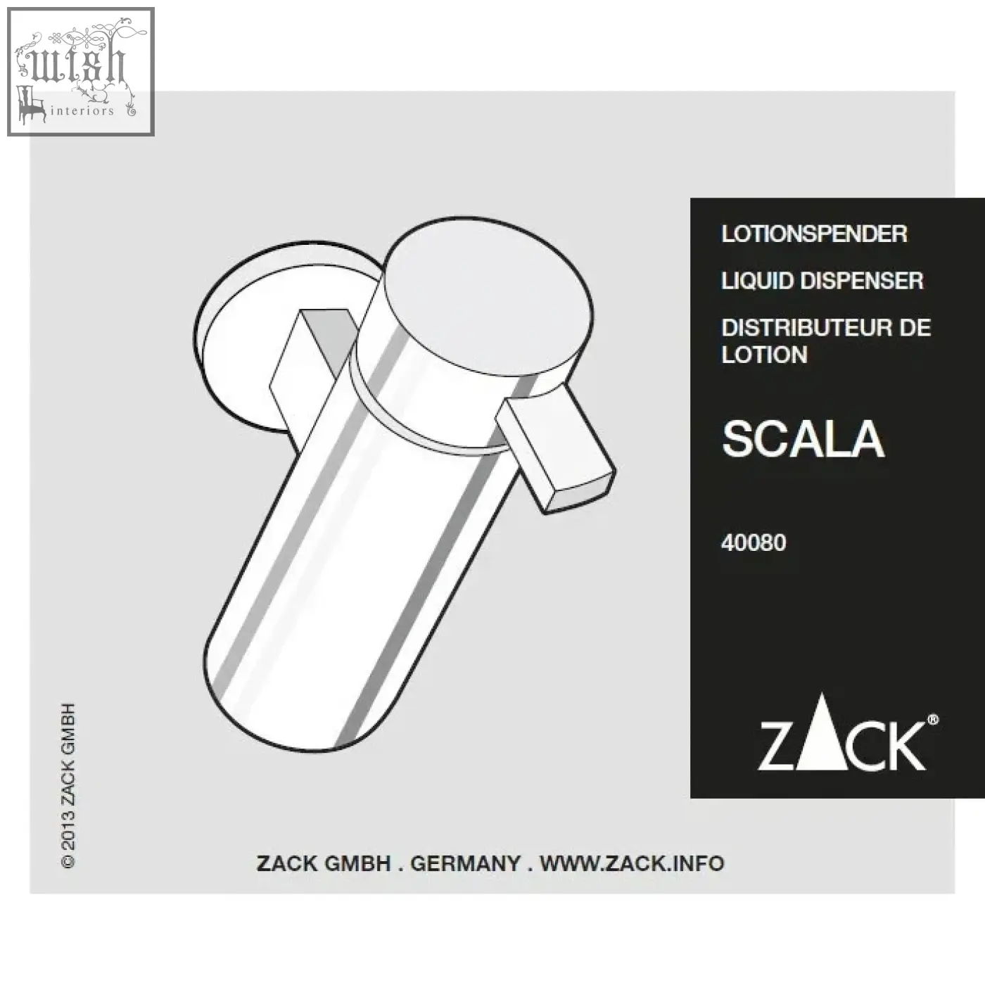 Silver metallic scala soap dispenser by zack gmbh made of polished stainless steel for soap dispensing