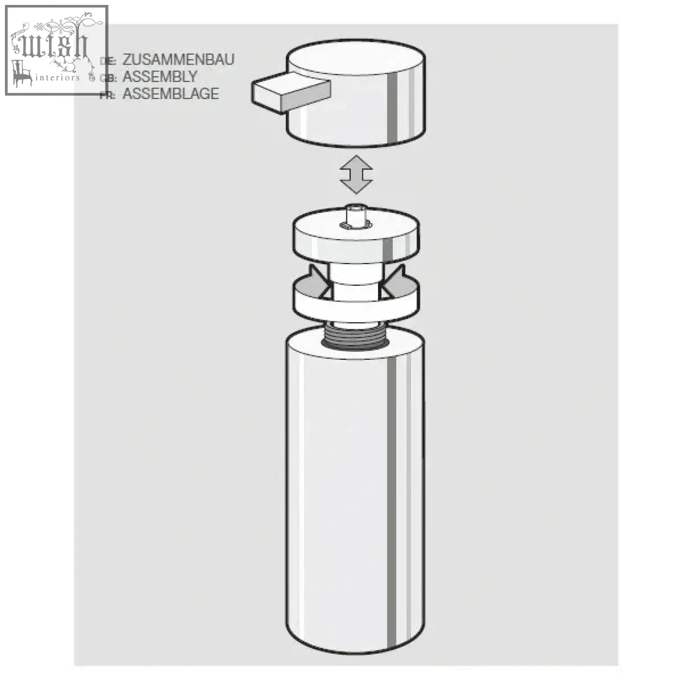 Silver scala soap dispenser wall-mounted with push-button top and threaded base made of polished stainless steel