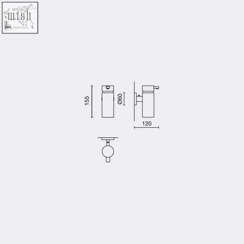 Minimalist cylindrical wall-mounted light fixture with sleek metallic finish next to scala soap dispenser in stainless steel