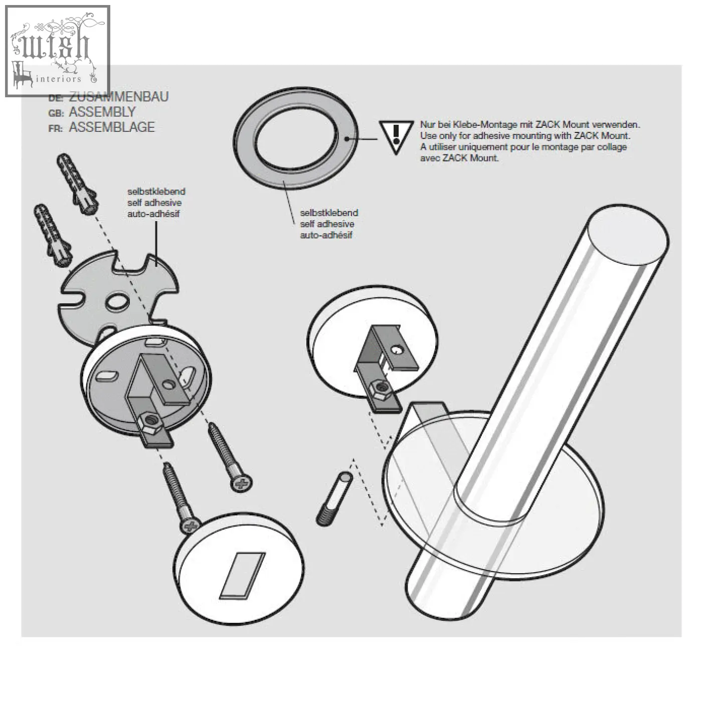 Zack scala polished stainless steel spare toilet roll holder mounting kit with self-adhesive base and metal bracket
