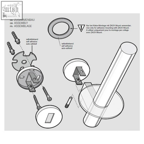 Zack scala polished stainless steel spare toilet roll holder mounting kit with self-adhesive base and metal bracket