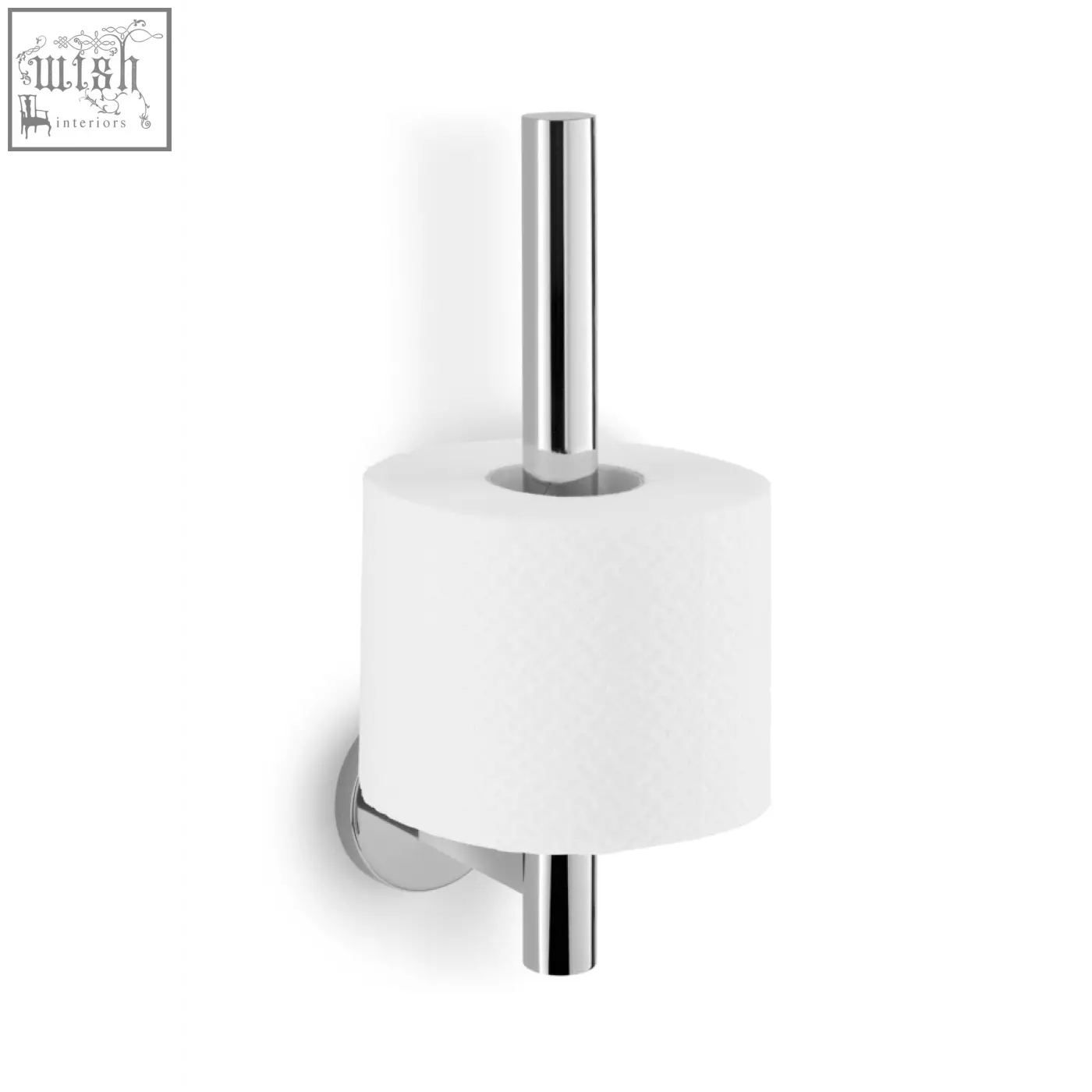 Chrome finish wall mounted zack scala spare toilet roll holder with sleek cylindrical design holding white roll