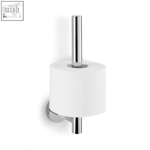 Chrome finish wall mounted zack scala spare toilet roll holder with sleek cylindrical design holding white roll
